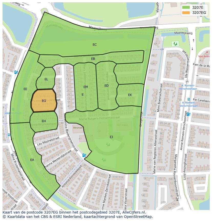 Afbeelding van het postcodegebied 3207 EG op de kaart.