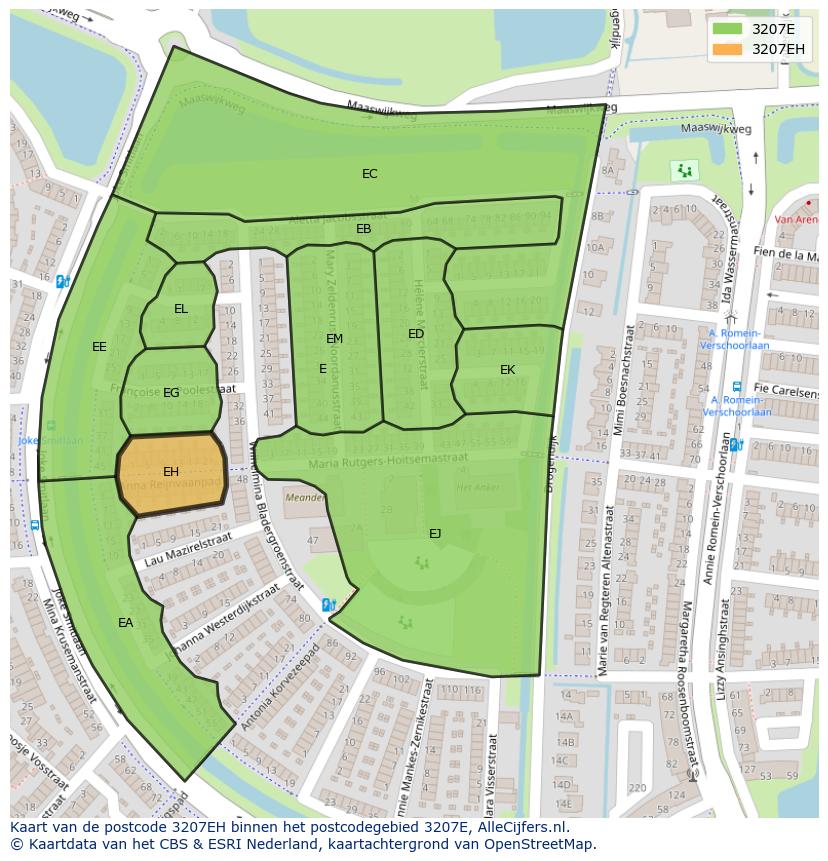 Afbeelding van het postcodegebied 3207 EH op de kaart.