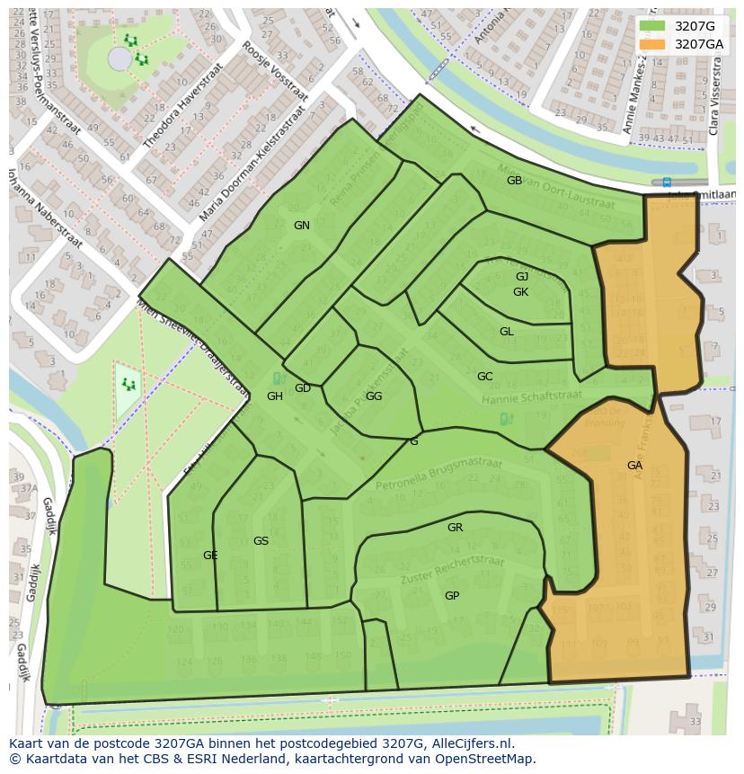 Afbeelding van het postcodegebied 3207 GA op de kaart.