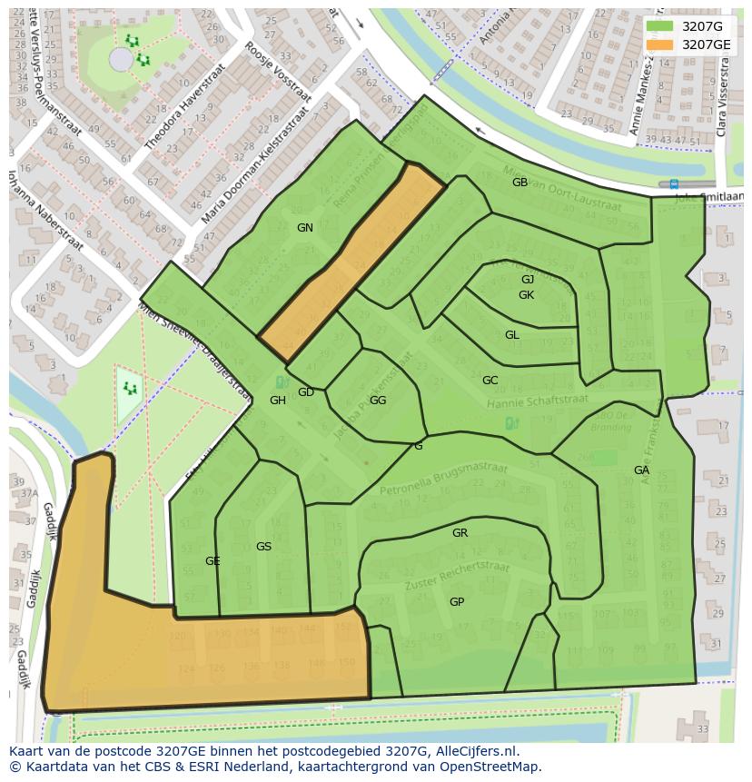 Afbeelding van het postcodegebied 3207 GE op de kaart.