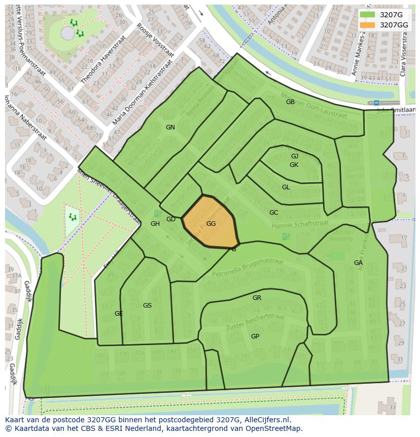 Afbeelding van het postcodegebied 3207 GG op de kaart.