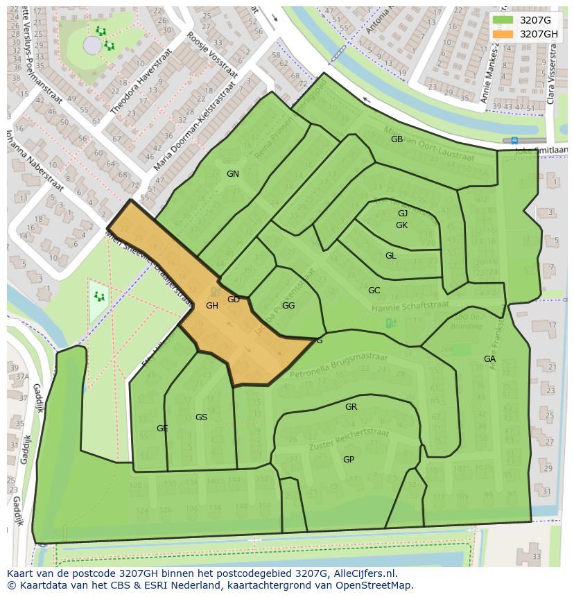 Afbeelding van het postcodegebied 3207 GH op de kaart.