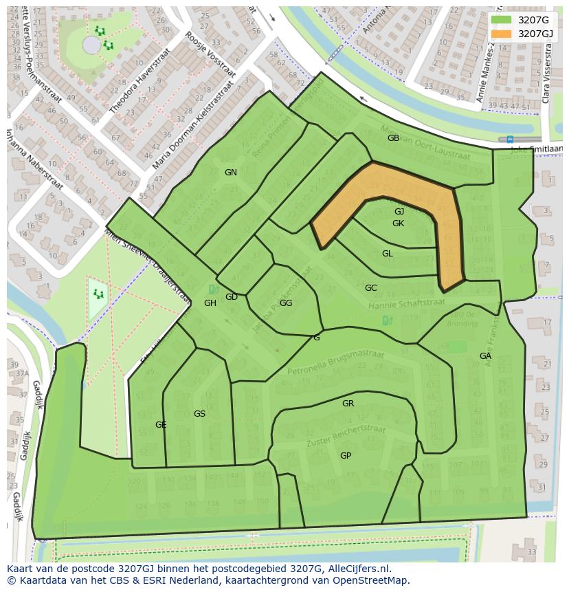 Afbeelding van het postcodegebied 3207 GJ op de kaart.