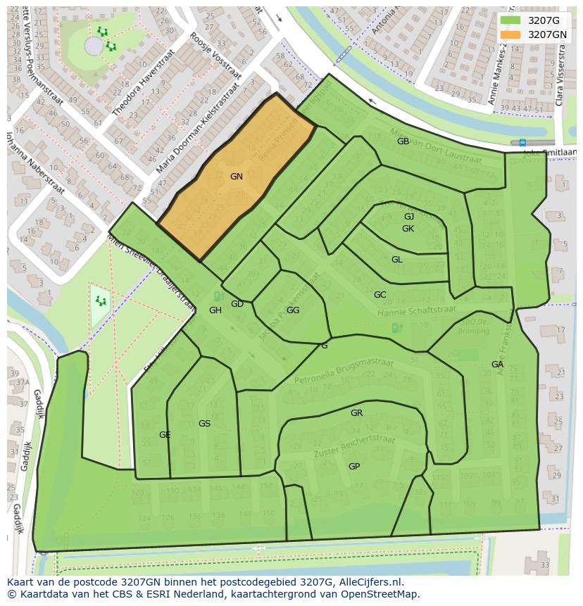 Afbeelding van het postcodegebied 3207 GN op de kaart.