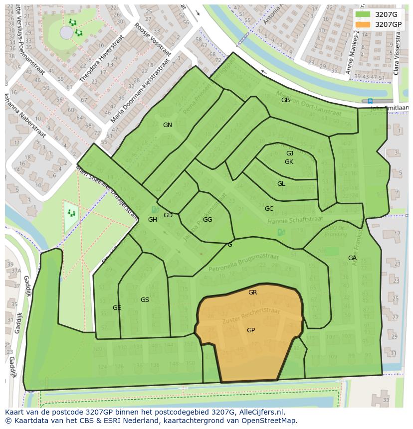 Afbeelding van het postcodegebied 3207 GP op de kaart.