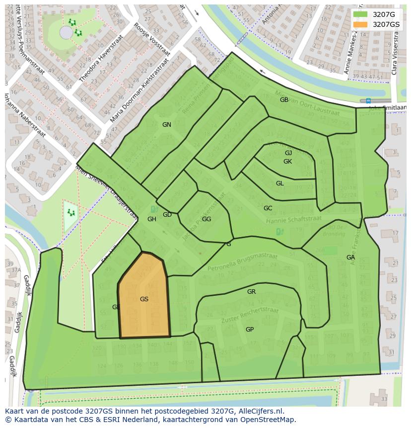 Afbeelding van het postcodegebied 3207 GS op de kaart.