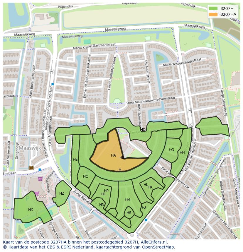 Afbeelding van het postcodegebied 3207 HA op de kaart.
