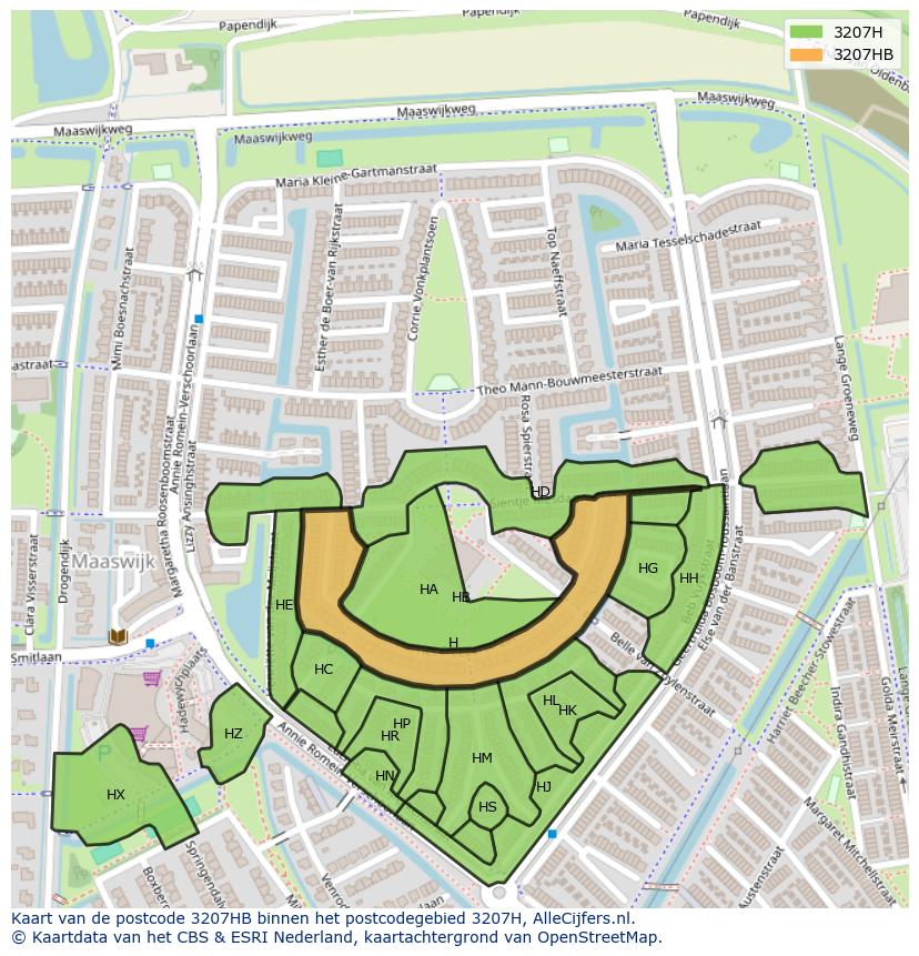 Afbeelding van het postcodegebied 3207 HB op de kaart.
