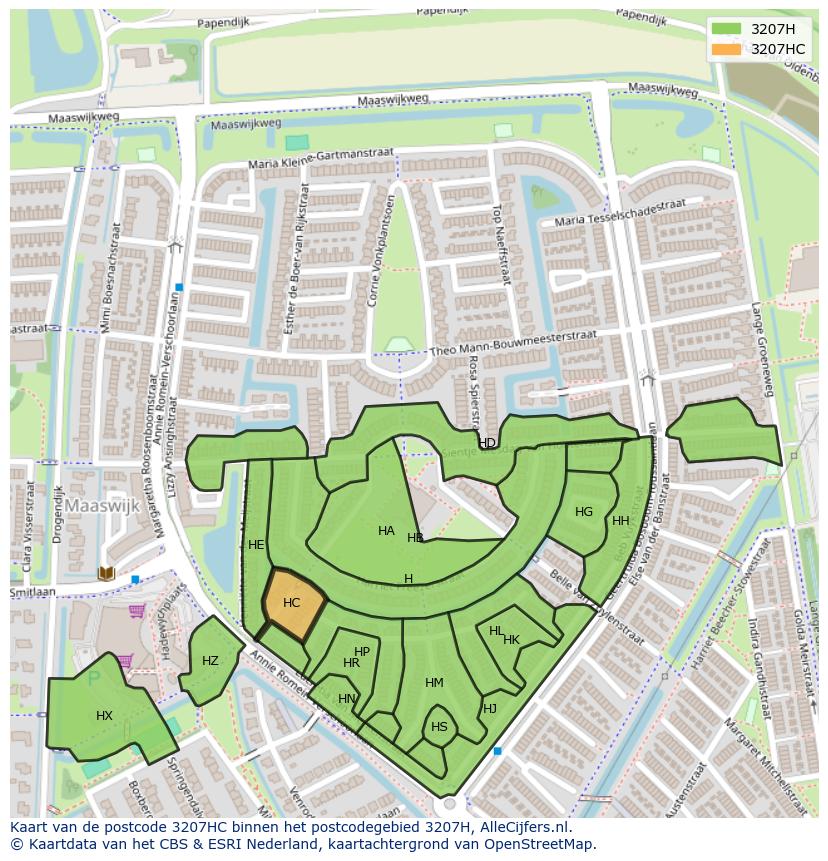 Afbeelding van het postcodegebied 3207 HC op de kaart.