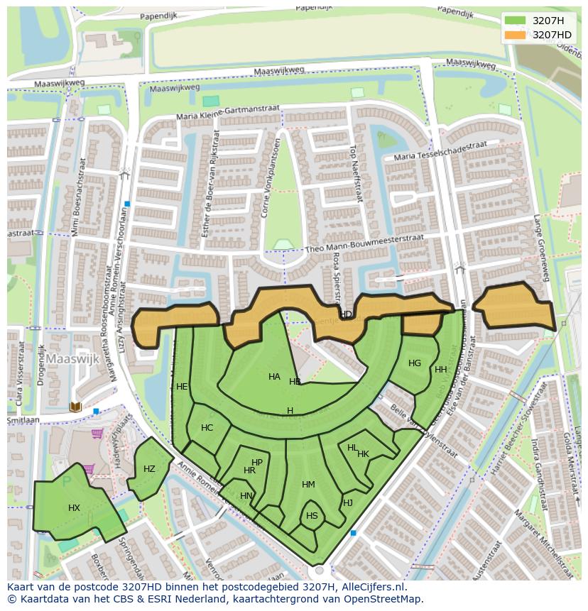 Afbeelding van het postcodegebied 3207 HD op de kaart.