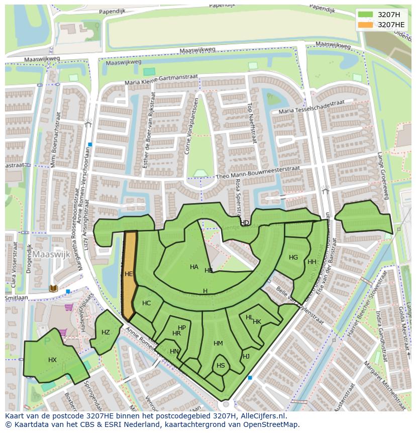 Afbeelding van het postcodegebied 3207 HE op de kaart.