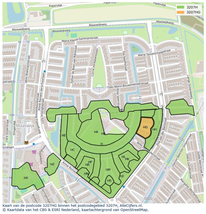 Afbeelding van het postcodegebied 3207 HG op de kaart.