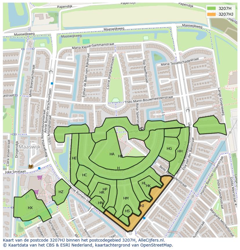 Afbeelding van het postcodegebied 3207 HJ op de kaart.