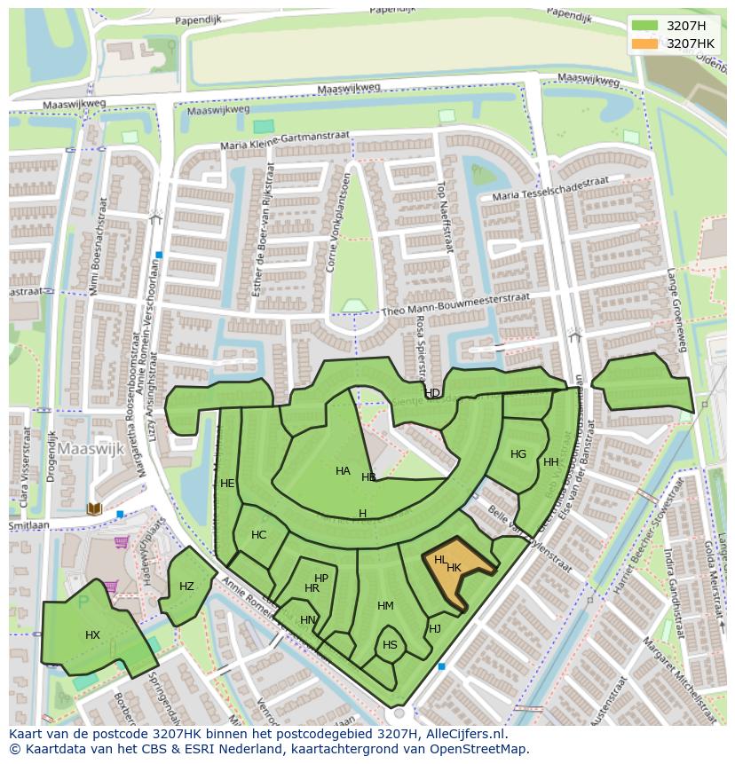 Afbeelding van het postcodegebied 3207 HK op de kaart.