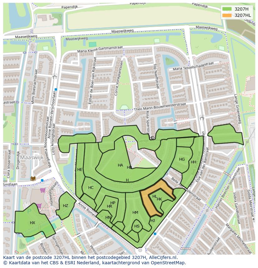 Afbeelding van het postcodegebied 3207 HL op de kaart.