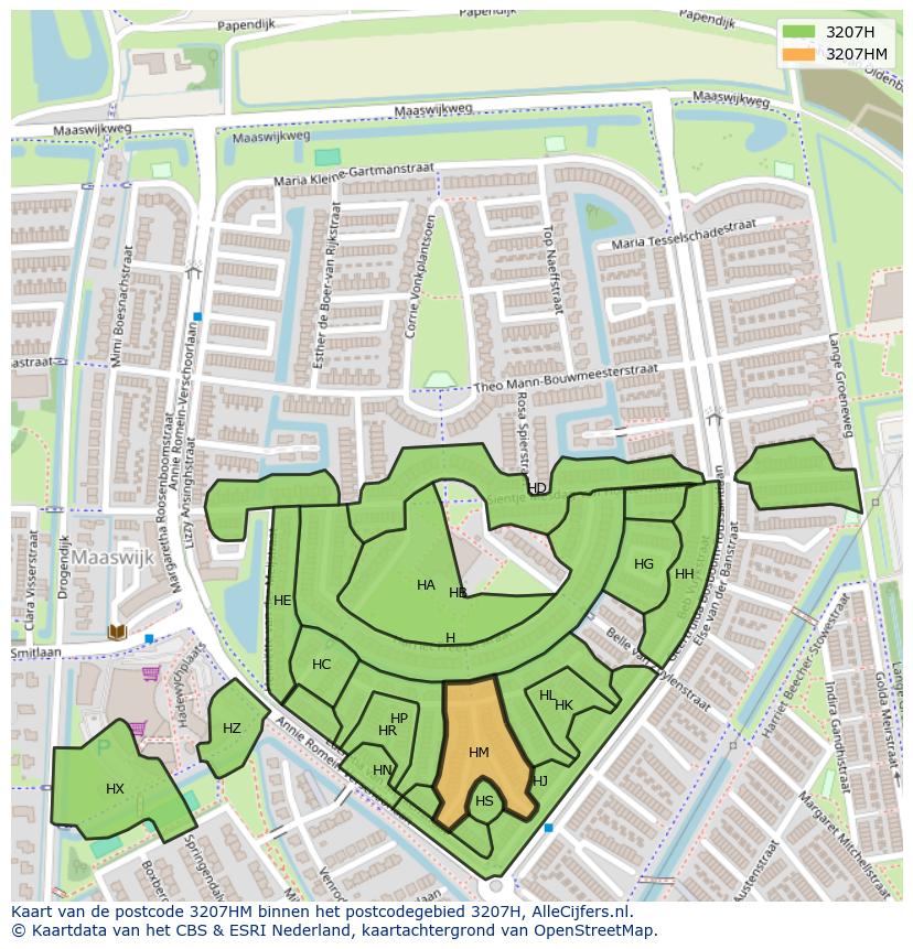 Afbeelding van het postcodegebied 3207 HM op de kaart.