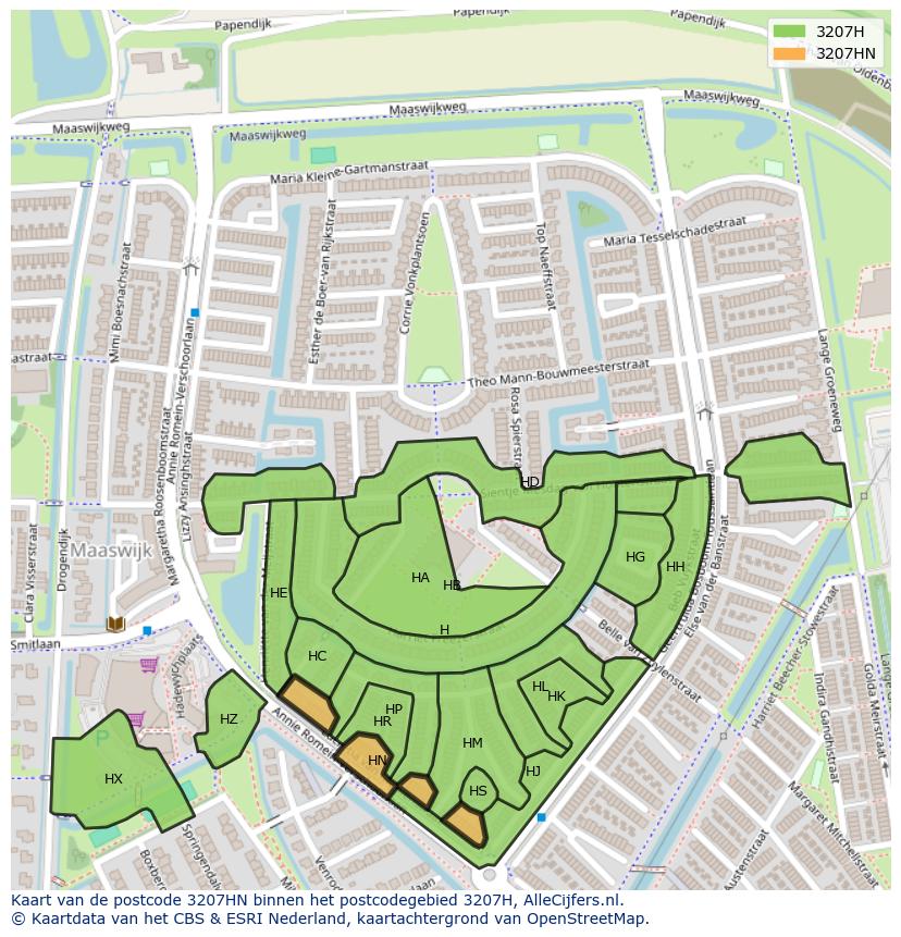Afbeelding van het postcodegebied 3207 HN op de kaart.