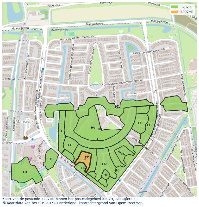 Afbeelding van het postcodegebied 3207 HR op de kaart.