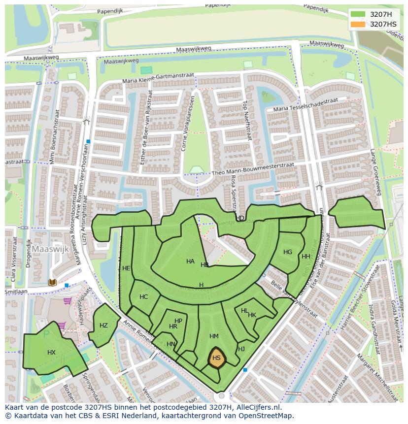 Afbeelding van het postcodegebied 3207 HS op de kaart.