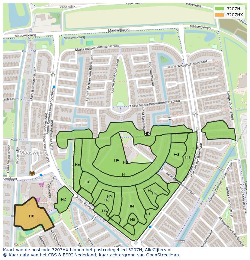 Afbeelding van het postcodegebied 3207 HX op de kaart.