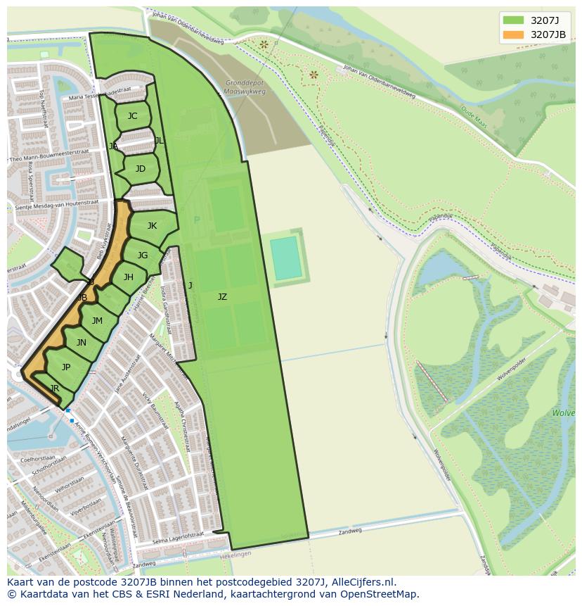 Afbeelding van het postcodegebied 3207 JB op de kaart.