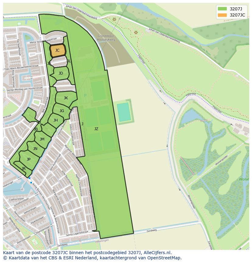Afbeelding van het postcodegebied 3207 JC op de kaart.