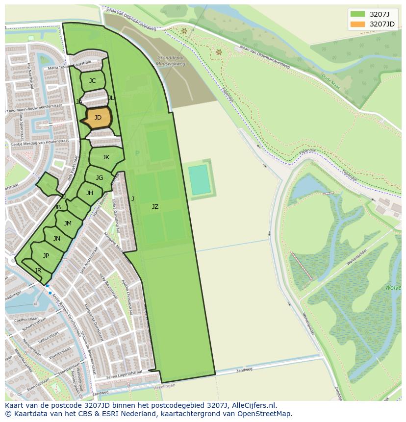 Afbeelding van het postcodegebied 3207 JD op de kaart.