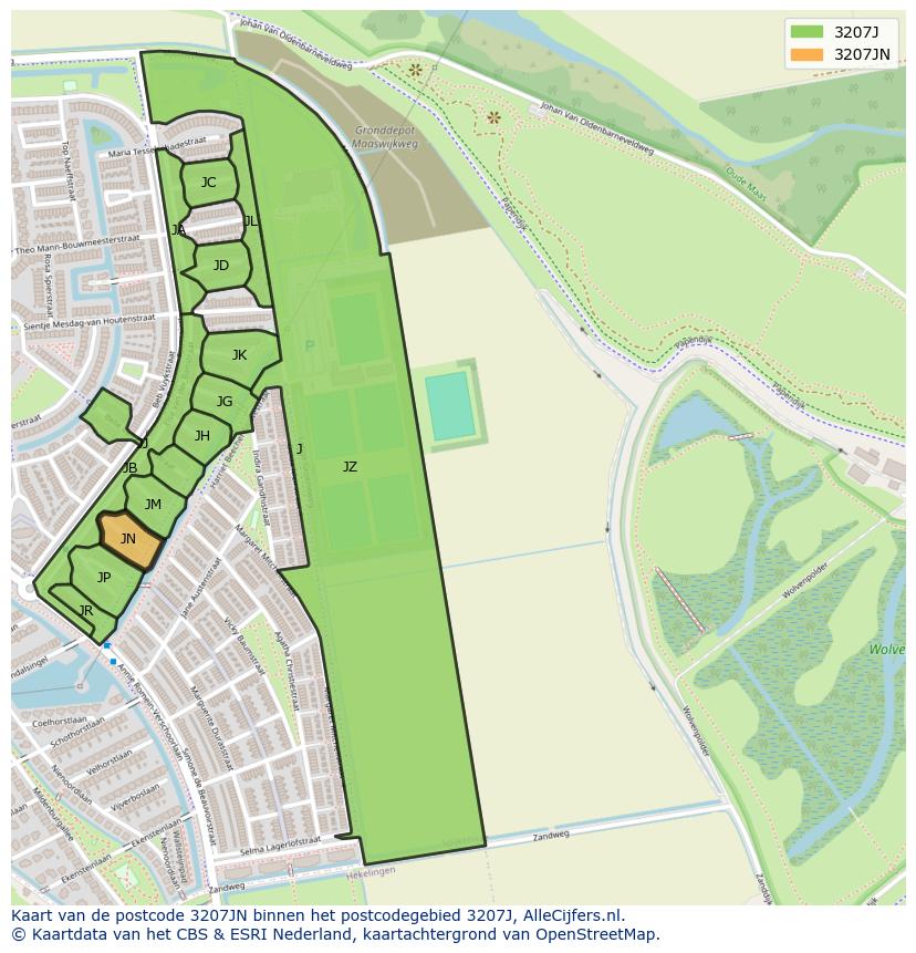 Afbeelding van het postcodegebied 3207 JN op de kaart.