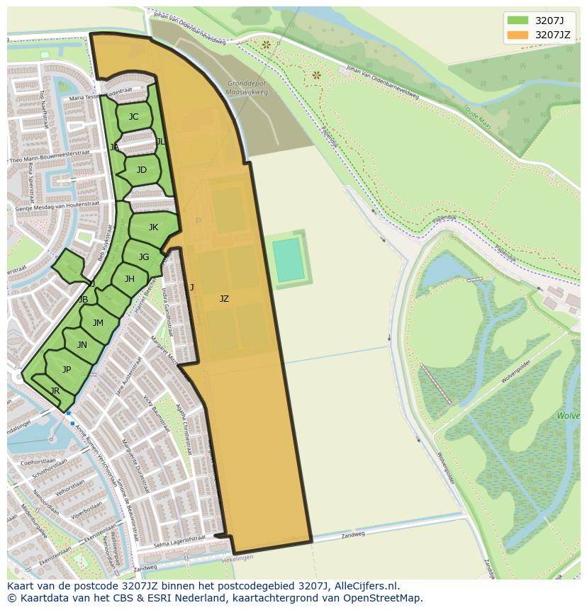 Afbeelding van het postcodegebied 3207 JZ op de kaart.
