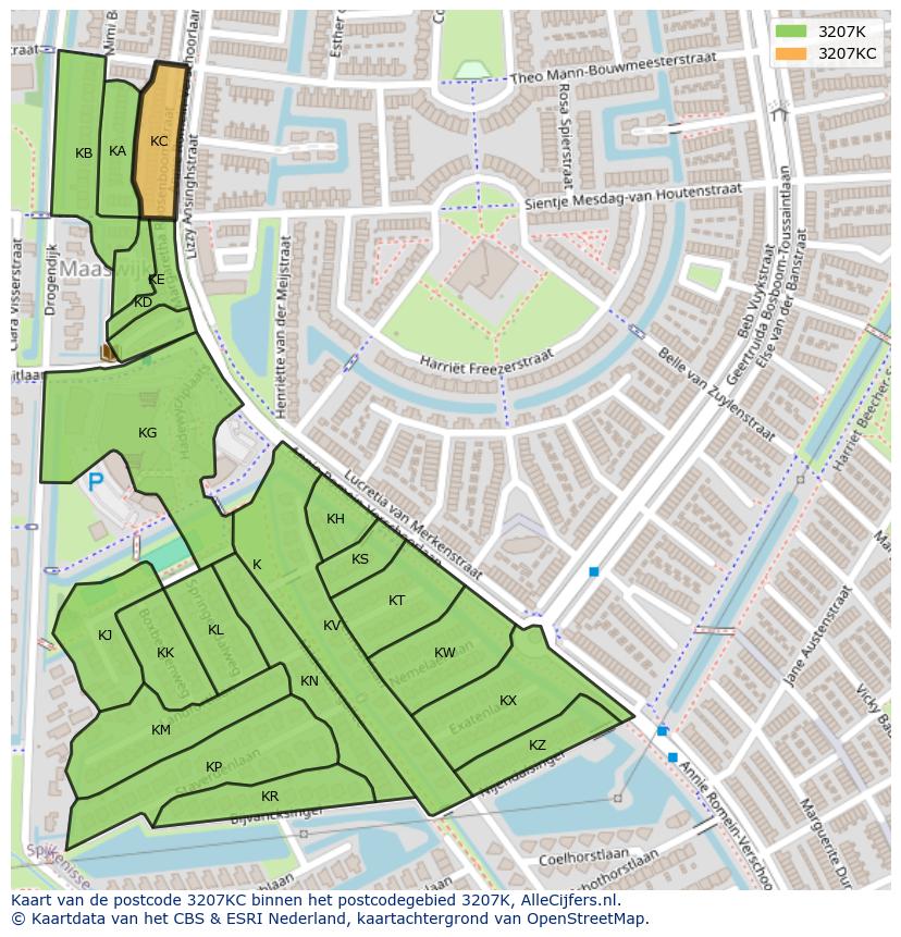 Afbeelding van het postcodegebied 3207 KC op de kaart.
