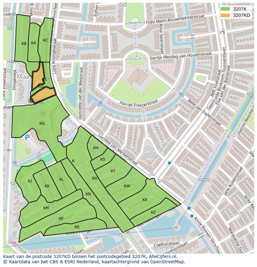 Afbeelding van het postcodegebied 3207 KD op de kaart.