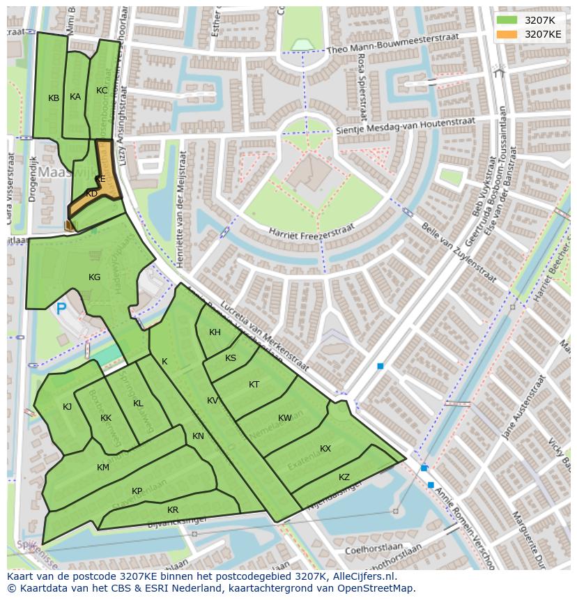 Afbeelding van het postcodegebied 3207 KE op de kaart.