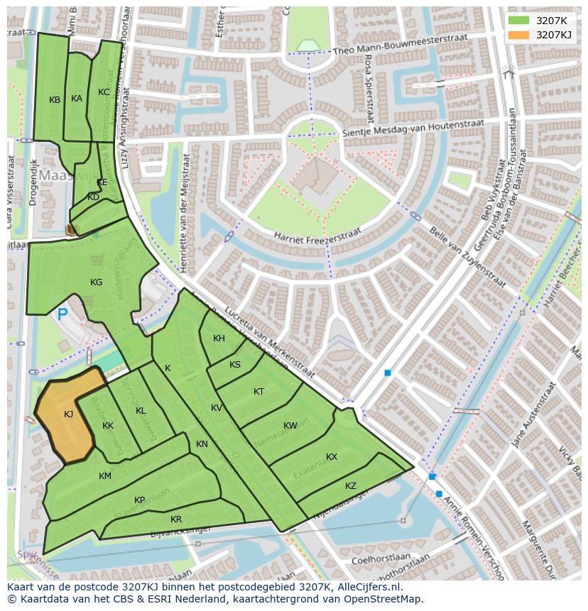 Afbeelding van het postcodegebied 3207 KJ op de kaart.