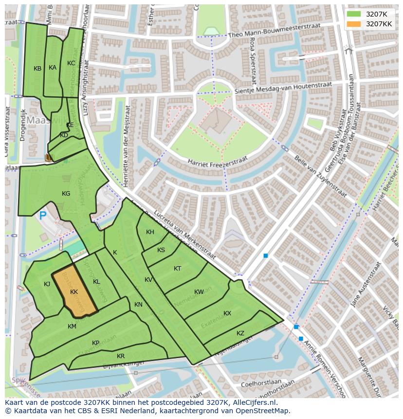 Afbeelding van het postcodegebied 3207 KK op de kaart.