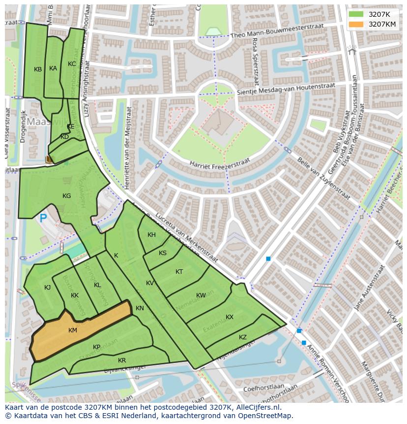 Afbeelding van het postcodegebied 3207 KM op de kaart.