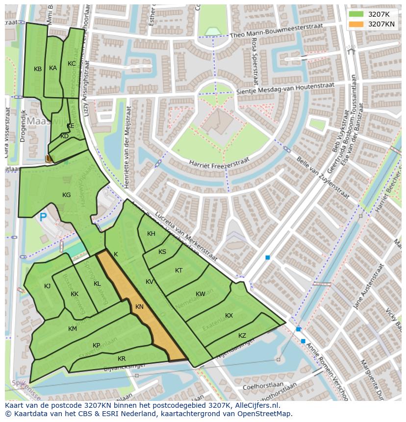 Afbeelding van het postcodegebied 3207 KN op de kaart.