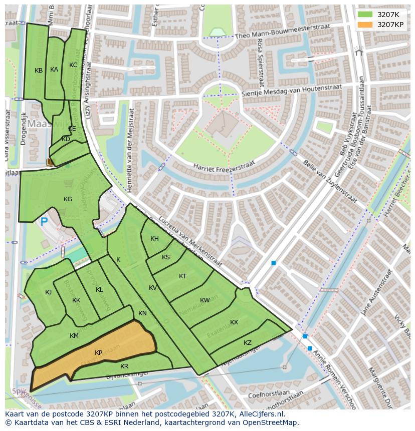 Afbeelding van het postcodegebied 3207 KP op de kaart.