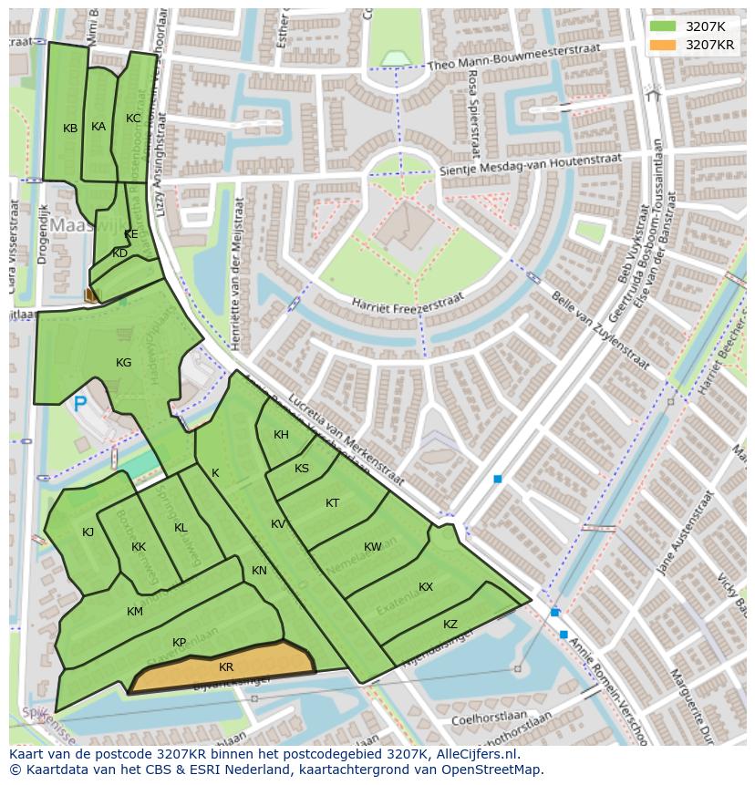 Afbeelding van het postcodegebied 3207 KR op de kaart.