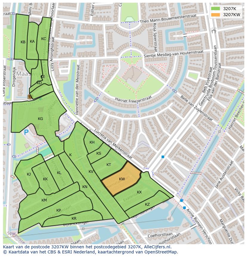 Afbeelding van het postcodegebied 3207 KW op de kaart.