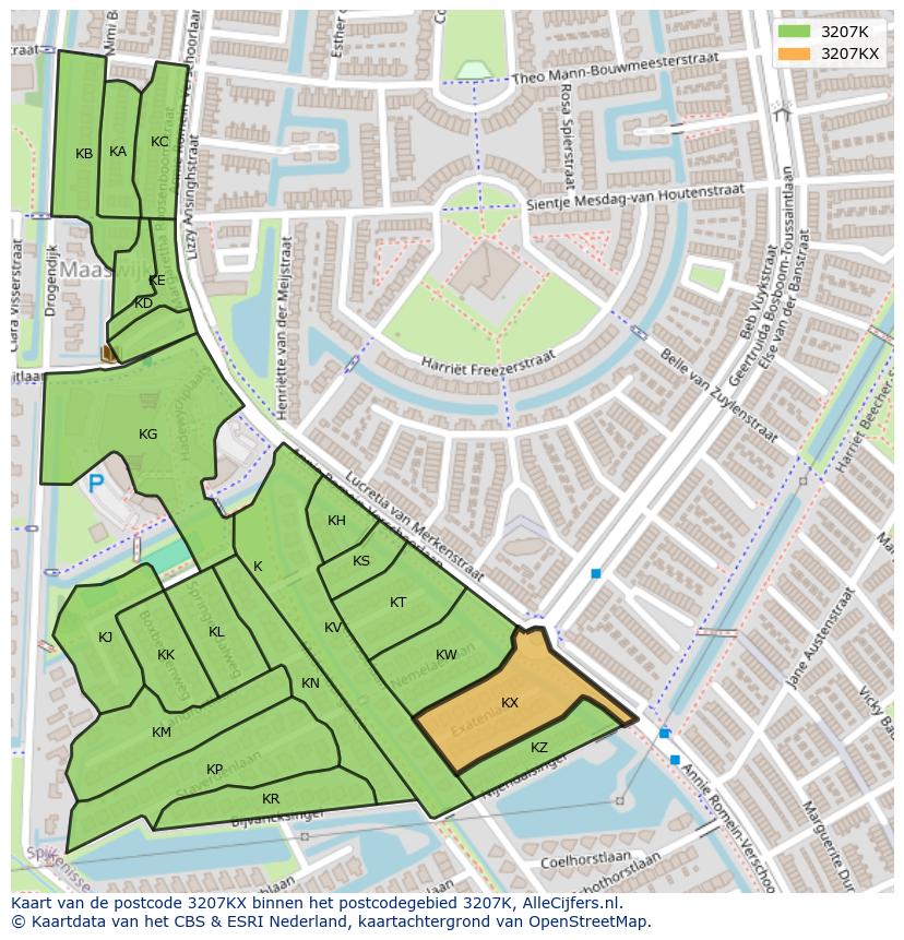 Afbeelding van het postcodegebied 3207 KX op de kaart.