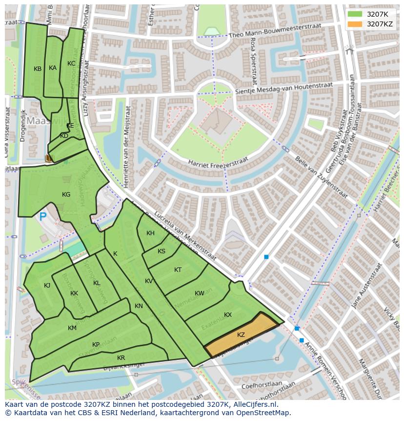 Afbeelding van het postcodegebied 3207 KZ op de kaart.