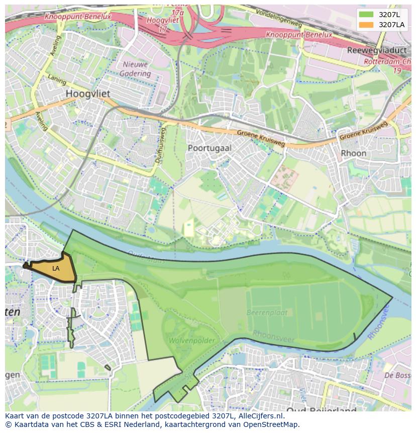 Afbeelding van het postcodegebied 3207 LA op de kaart.