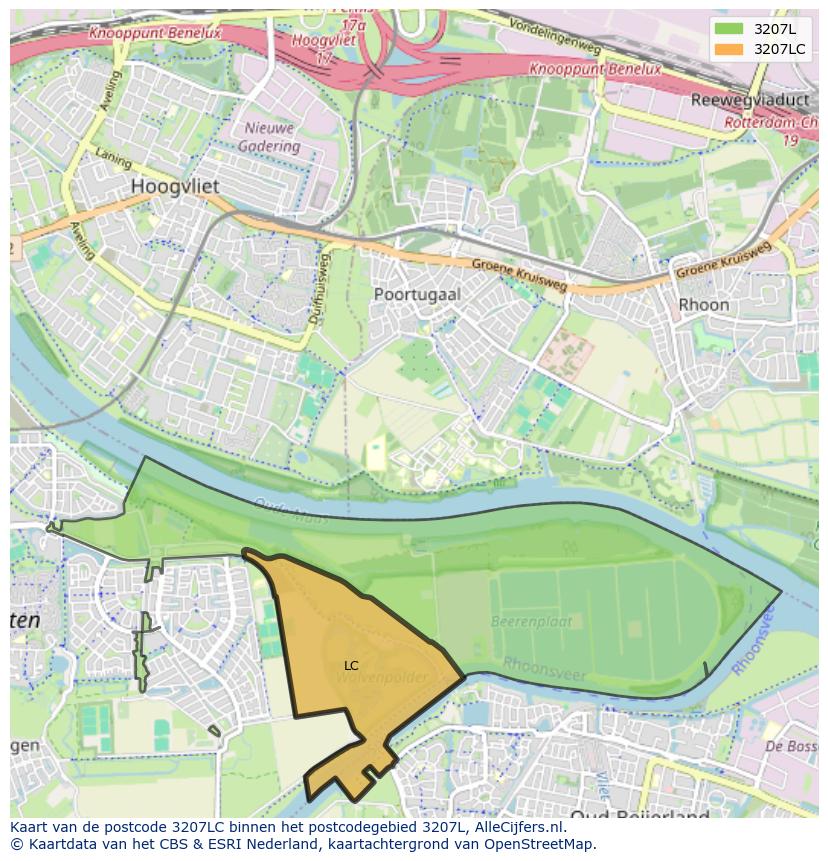 Afbeelding van het postcodegebied 3207 LC op de kaart.