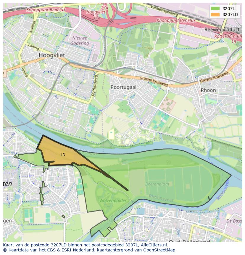 Afbeelding van het postcodegebied 3207 LD op de kaart.