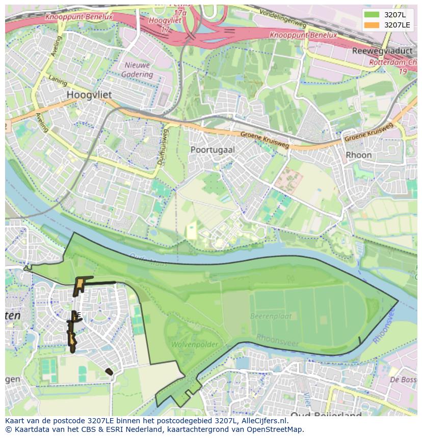 Afbeelding van het postcodegebied 3207 LE op de kaart.