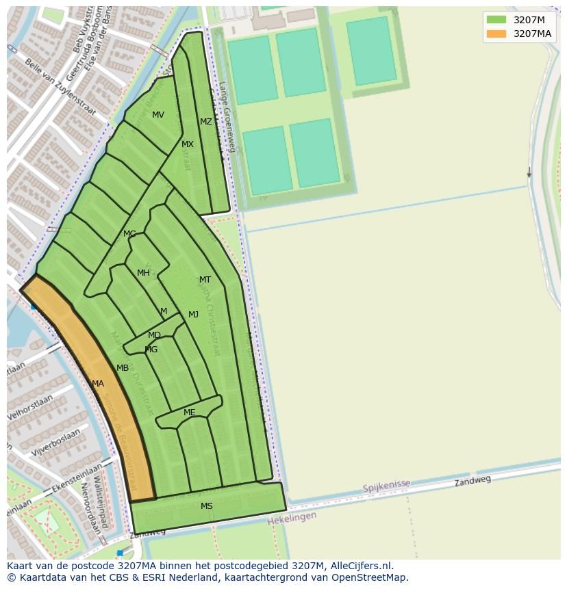 Afbeelding van het postcodegebied 3207 MA op de kaart.