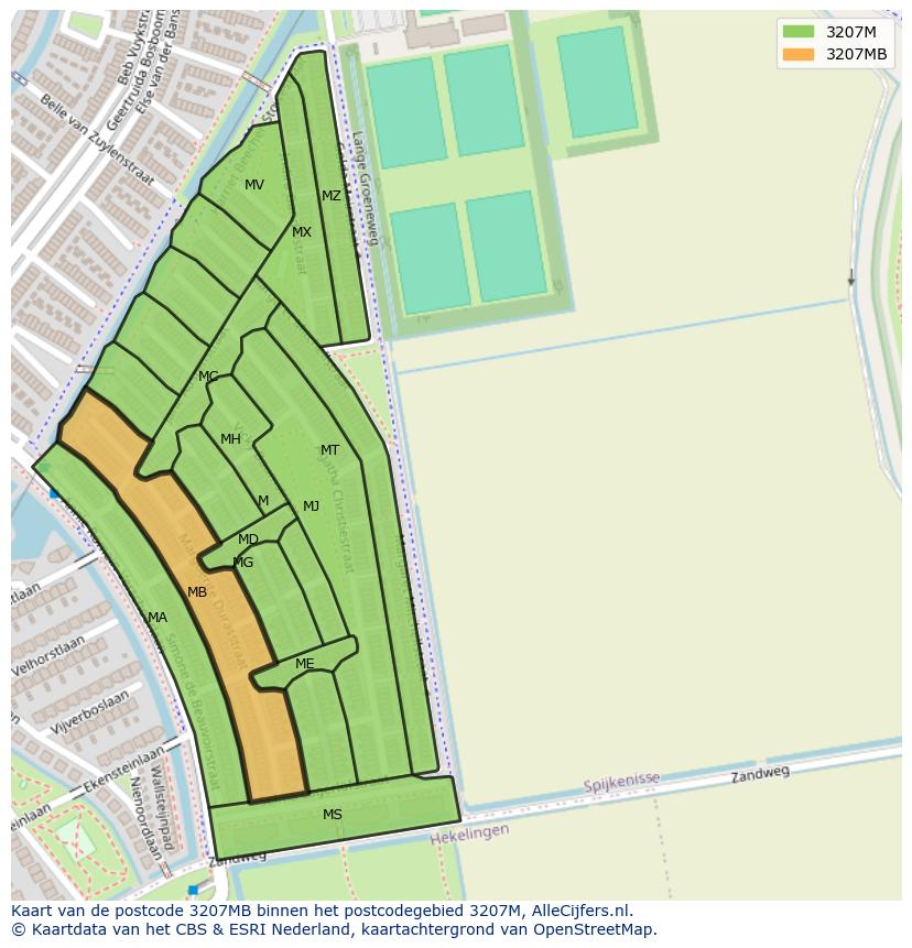 Afbeelding van het postcodegebied 3207 MB op de kaart.