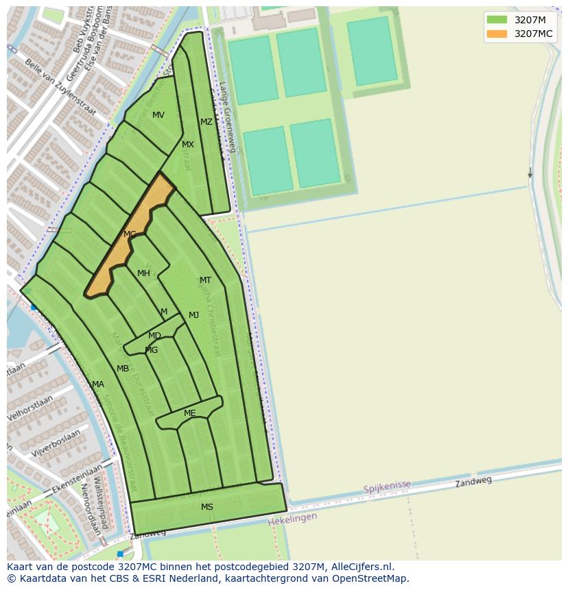 Afbeelding van het postcodegebied 3207 MC op de kaart.