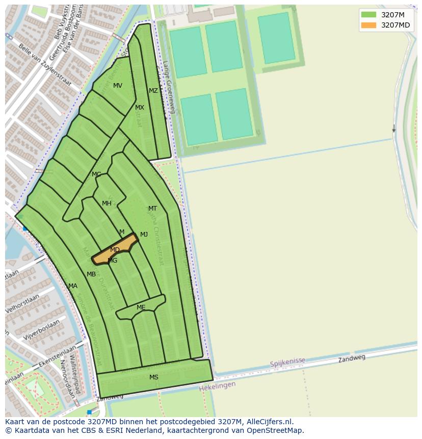 Afbeelding van het postcodegebied 3207 MD op de kaart.