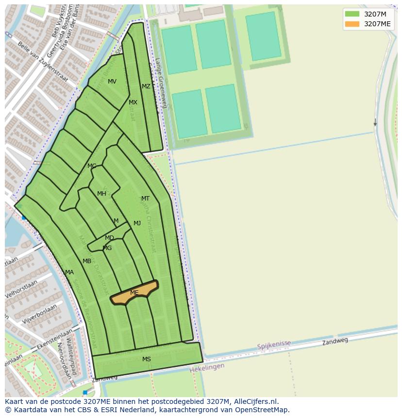 Afbeelding van het postcodegebied 3207 ME op de kaart.